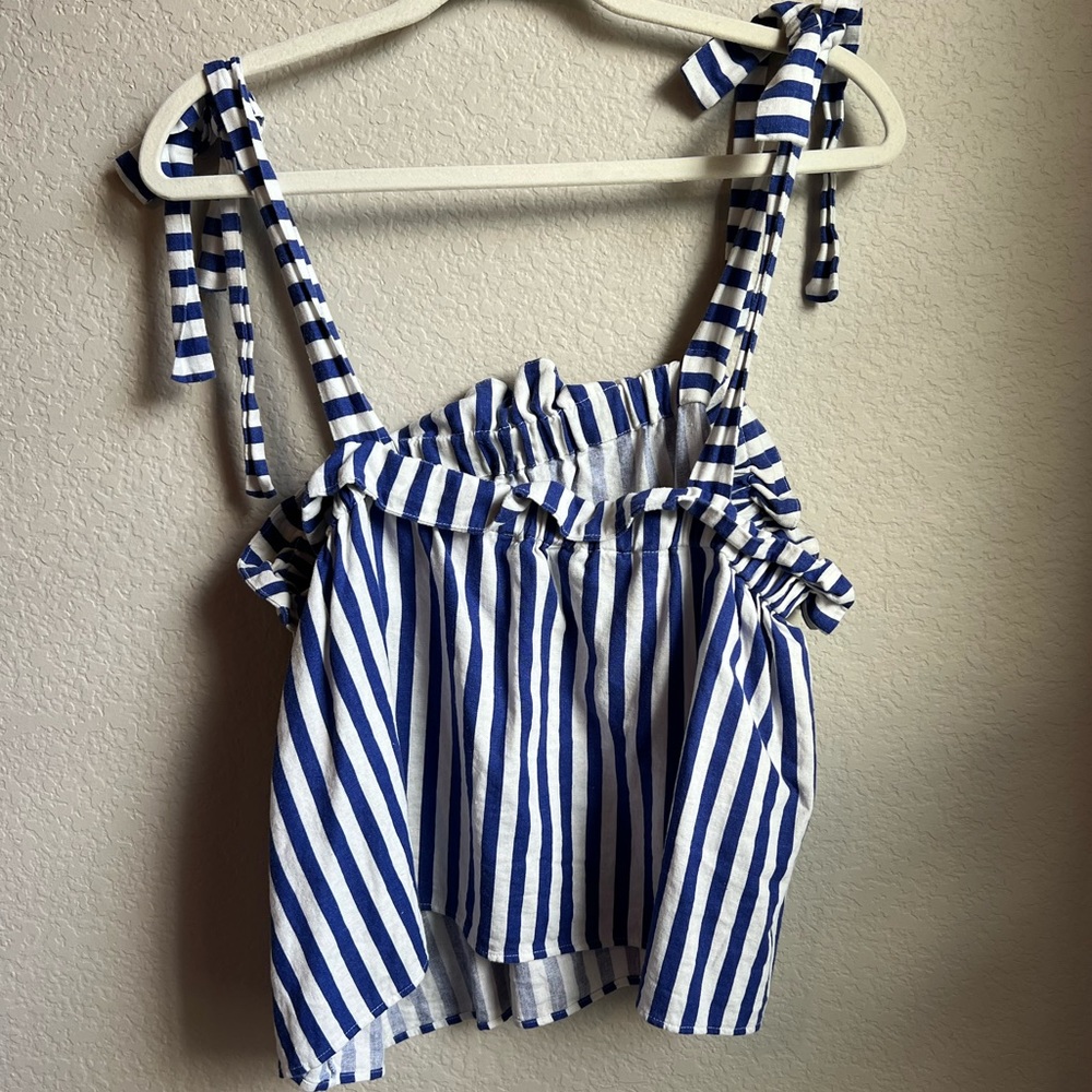 Eloquii Elements, Striped Tube Top with ties. Blue and white